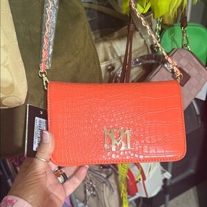 Vibrant Orange Croc-Embossed crossbody Bagley Mischka